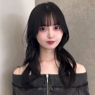 ロング ハッシュカット🖤✨ 顔周り/韓国ヘアのヘアスタイル