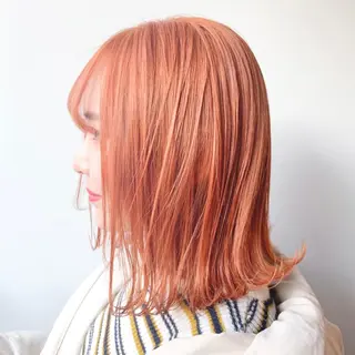 ミディアム カラー ブリーチ縮毛矯正加藤 赤み無し透明感ヘアのヘアスタイル