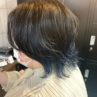 ショート カラー パーマ ヘアアレンジ メンズ キッズ ネイル マツエク・マツパ 切りっぱなしヘアボブ ミディアムヘアRYOのヘアスタイル