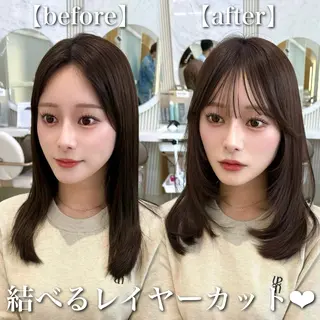 セミロング カラー 似合わせレイヤー/ 透明感カラーのヘアスタイル