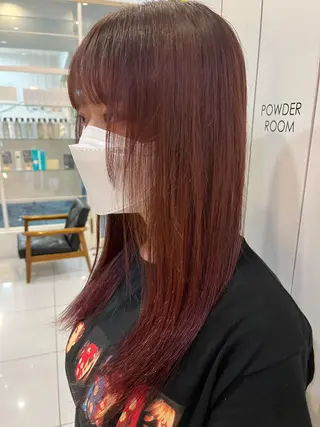 ロング カラー らいむ/レイヤー/ /イヤリングカラーのヘアスタイル