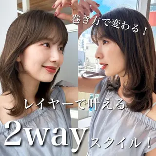 セミロング カラー 顔周り特化/韓国ヘア /レイヤー/吉野幸大のヘアスタイル