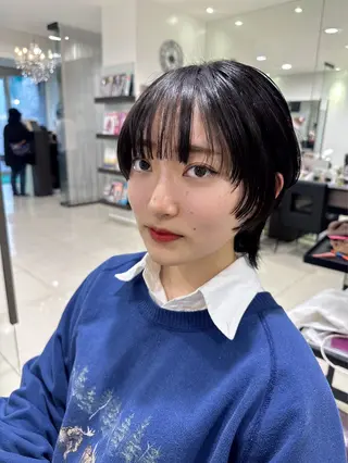 ショート レイヤー 艶々カラーのヘアスタイル