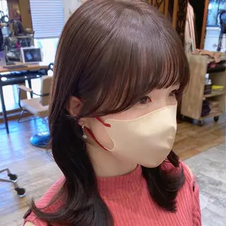 ミディアム カラー 顔まわりカット🌟 くびれヘア/寺門遥輝のヘアスタイル