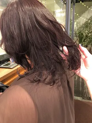 ミディアム カラー ヘアアレンジ 抜け感ボブ×パーマ |kazaneのヘアスタイル