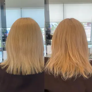 ミディアム 他店で断られた方歓迎 ブリーチ縮毛矯正のヘアスタイル