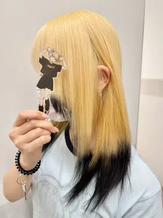 ミディアム カラー インナーカラー 推し ブリーチ 髪質改善のヘアスタイル