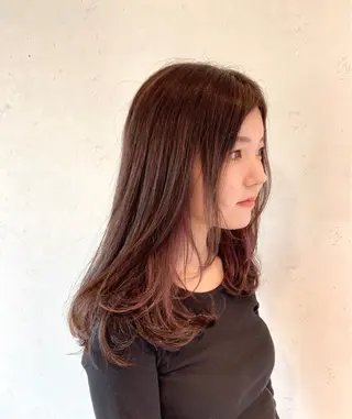 セミロング カラー 酸性ストレート/ブリ ーチなしWカラー河本のヘアスタイル