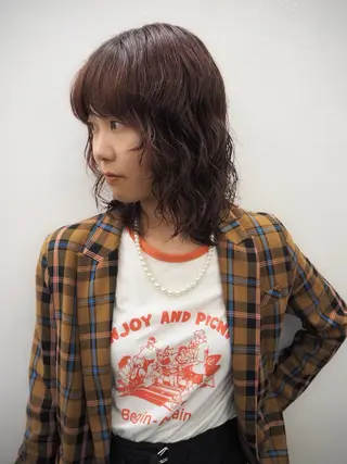 ミディアム カラー 似合わせレイヤー/ パーマヘア/高倉のヘアスタイル