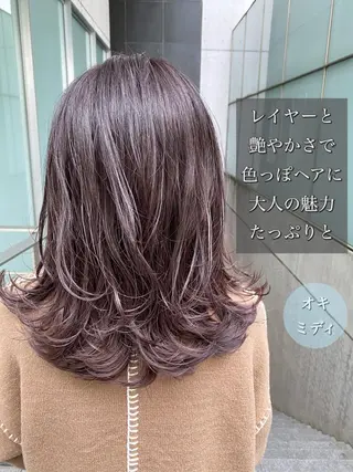 セミロング カラー 沖 宜志のヘアスタイル
