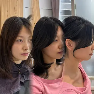 セミロング かなこ／重めレイヤー ／透明感カラーのヘアスタイル