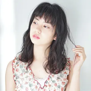 ミディアム カラー パーマ 🪐脱白髪染め 🪐松尾菜々美のヘアスタイル