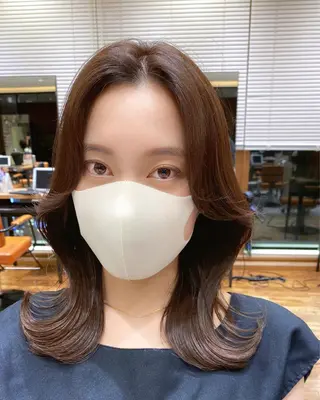 ミディアム カラー 顔まわりカット🌟 くびれヘア/寺門遥輝のヘアスタイル