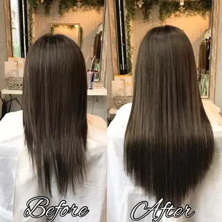 ロング カラー チビ編み込みエクステ シールエクステのヘアスタイル