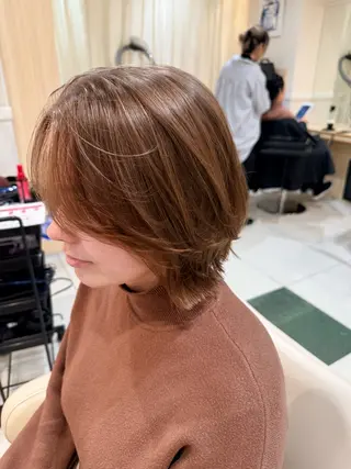 ショート 中村/韓国風レイヤー 縮毛矯正、ハイライトのヘアスタイル