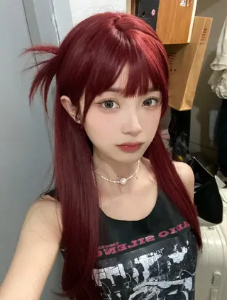 カラー 韓国風レイヤーカラー ライムのヘアスタイル