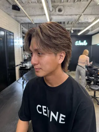 カラー メンズ 🌟小顔レイヤー× 赤み消し透明感カラーのヘアスタイル