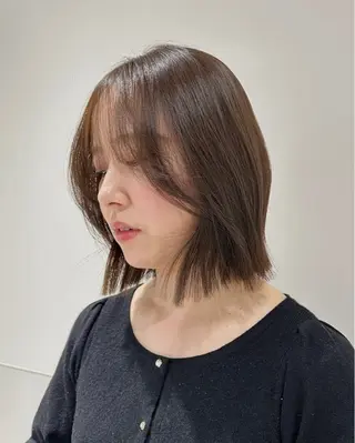 ショート カラー パーマ ヘアアレンジ メンズ 切りっぱなしヘアボブ ミディアムヘアRYOのヘアスタイル