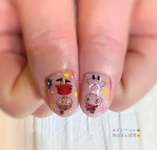 ネイル ショートネイル 森のさんぽ道のネイルデザイン