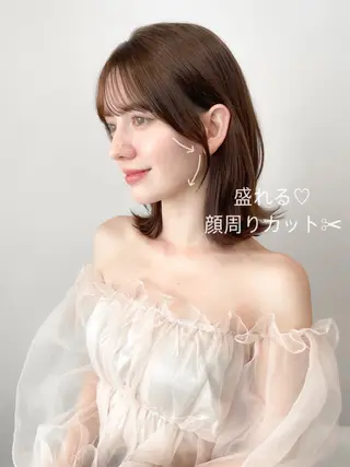 ミディアム カラー ミディアム/顔周り/ ベージュ🌼mayuのヘアスタイル