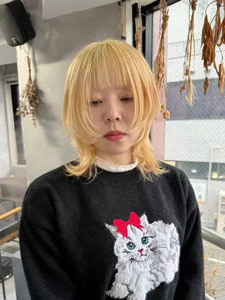 ミディアム カラー ウルフ レイヤー パーマ🪐MANAのヘアスタイル