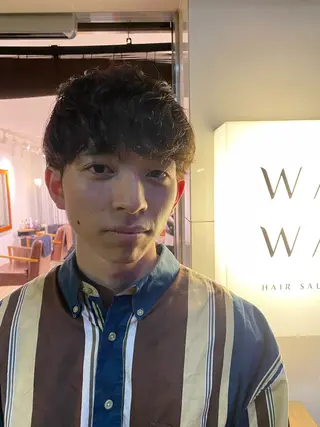 ショート メンズ 艶カラー、パーマ 祥一朗 WAWAのヘアスタイル