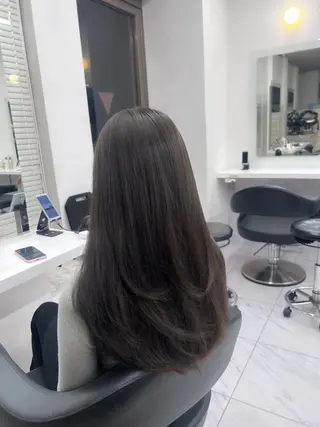 ロング カラー パーマ ヘアアレンジ メンズ キッズ ブリーチなしカラー/ ブラウン/レイヤーのヘアスタイル