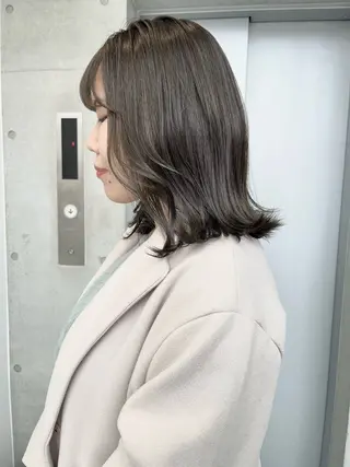 セミロング カラー パーマ ヘアアレンジ 透明感/オリーブ/ グレージュ/YUKAのヘアスタイル
