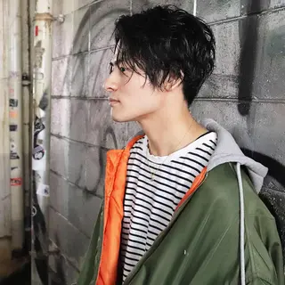 ショート パーマ メンズ 関西センターパート メンズモデル募集のヘアスタイル