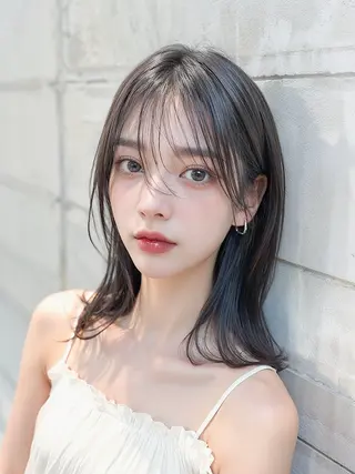 セミロング カラー 髪質改善韓国コテ巻き パーマ/城井友輔のヘアスタイル