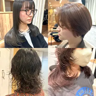 ミディアム カラー パーマ 大久保 優香のヘアスタイル