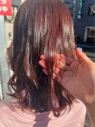 セミロング カラー saaya💙 ブリーチなしカラーのヘアスタイル