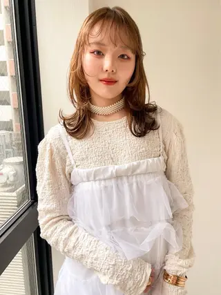 セミロング カラー ERINA/レイヤー /梅田のヘアスタイル