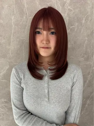 ミディアム 顔まわりカット/ボブ レイヤー/今城愛友花のヘアスタイル