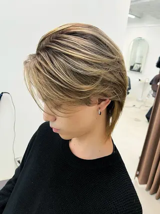 ミディアム カラー ヘアアレンジ メンズ 二ヶ月綺麗なデザイン カット/星野六三四のヘアスタイル