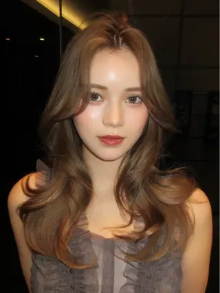 セミロング カラー 韓国くびれヘア 顔まわり新宿/さやかのヘアスタイル