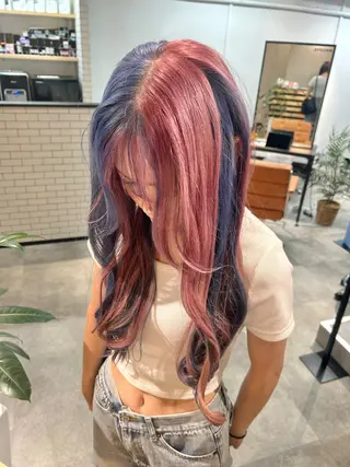 ミディアム カラー ウルフカット レイヤーカット上柿のヘアスタイル
