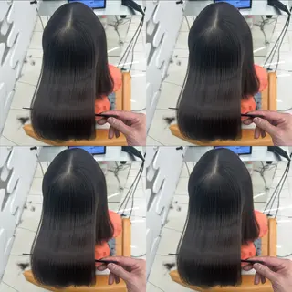 ロング パーマ 髪質改善× 白髪ぼかし溝江のヘアスタイル