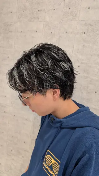 ミディアム メンズ特化/パーマ/ ハイライト/稲次のヘアスタイル