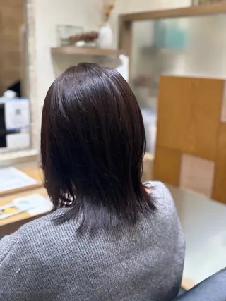 ミディアム 透明感グレージュ/ 縮毛矯正/静岡のヘアスタイル