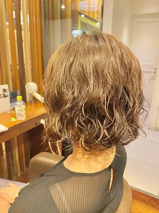 ミディアム パーマ オーガニックカラー/ 髪質改善/暗髪/ボブのヘアスタイル