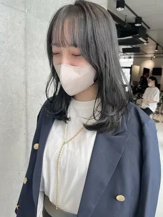 セミロング カラー パーマ ヘアアレンジ 透明感/オリーブ/ グレージュ/YUKAのヘアスタイル