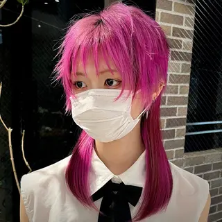 セミロング ウルフ/レイヤー/ ブリーチカラーのヘアスタイル