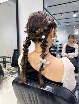 ロング カラー パーマ ヘアアレンジ 透明感/オリーブ/ グレージュ/YUKAのヘアスタイル
