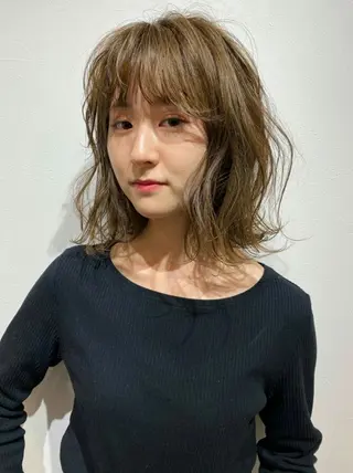 ミディアム カラー 酸性ストレート/ブリ ーチなしWカラー河本のヘアスタイル