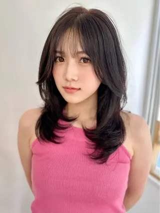 セミロング カラー 韓国風×透明感カラー 髪質改善オタベシンヤのヘアスタイル