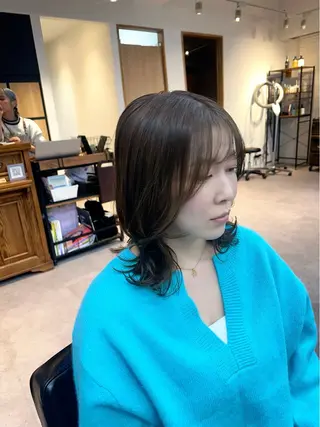 ミディアム カラー パーマ ヘアアレンジ メンズ キッズ レイヤーカット／顔周 りカット/縮毛矯正のヘアスタイル