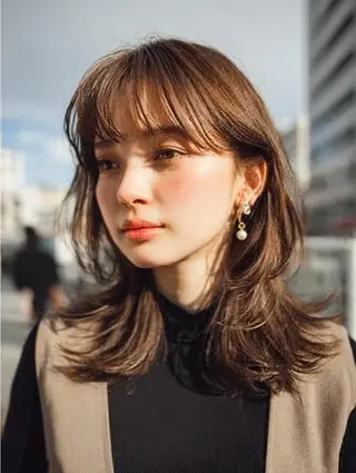 セミロング 絶対可愛い暖色カラー 🌷うる艶🌷結奈✨のヘアスタイル