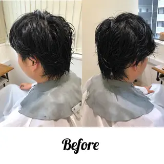 ショート カラー パーマ メンズ 関西センターパート メンズモデル募集のヘアスタイル