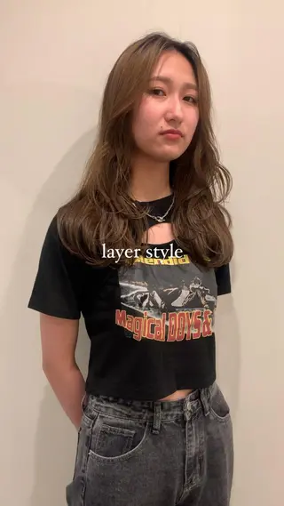 セミロング 落合希 Olivebeigeのヘアスタイル